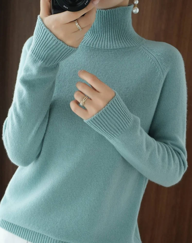 Turtleneck Sweater Cashmere Relaxed Cropped Fit Long Sleeve