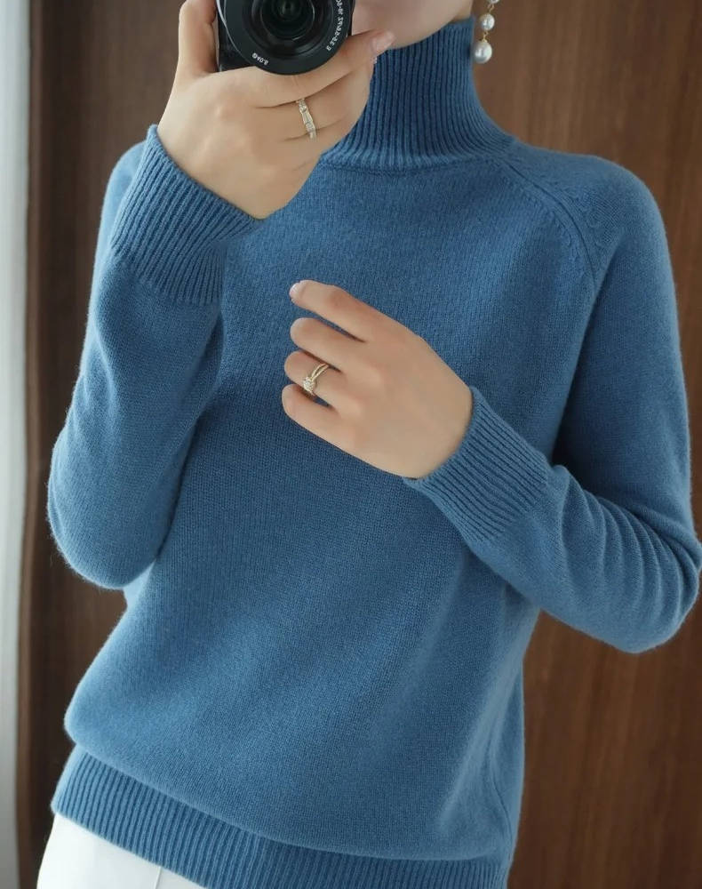 Turtleneck Sweater Cashmere Relaxed Cropped Fit Long Sleeve