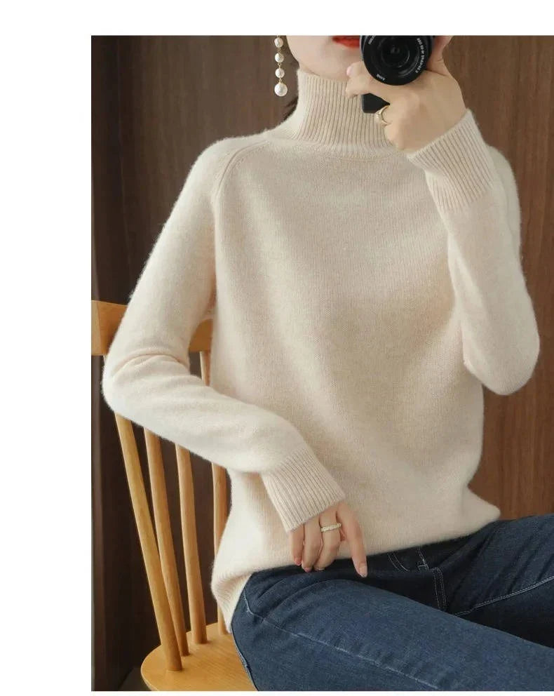 Turtleneck Sweater Cashmere Relaxed Cropped Fit Long Sleeve