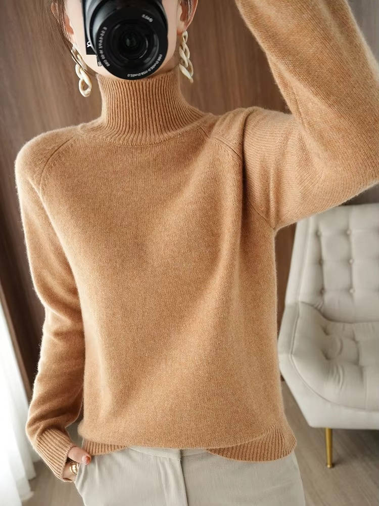 Turtleneck Sweater Cashmere Relaxed Cropped Fit Long Sleeve