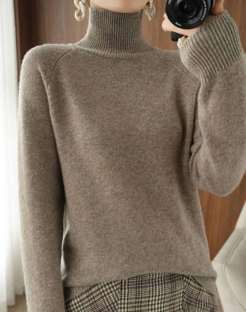 Turtleneck Sweater Cashmere Relaxed Cropped Fit Long Sleeve
