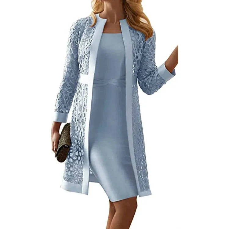 Two-Piece Dress Set Floral Lace Jacket Knee-Length Sheath