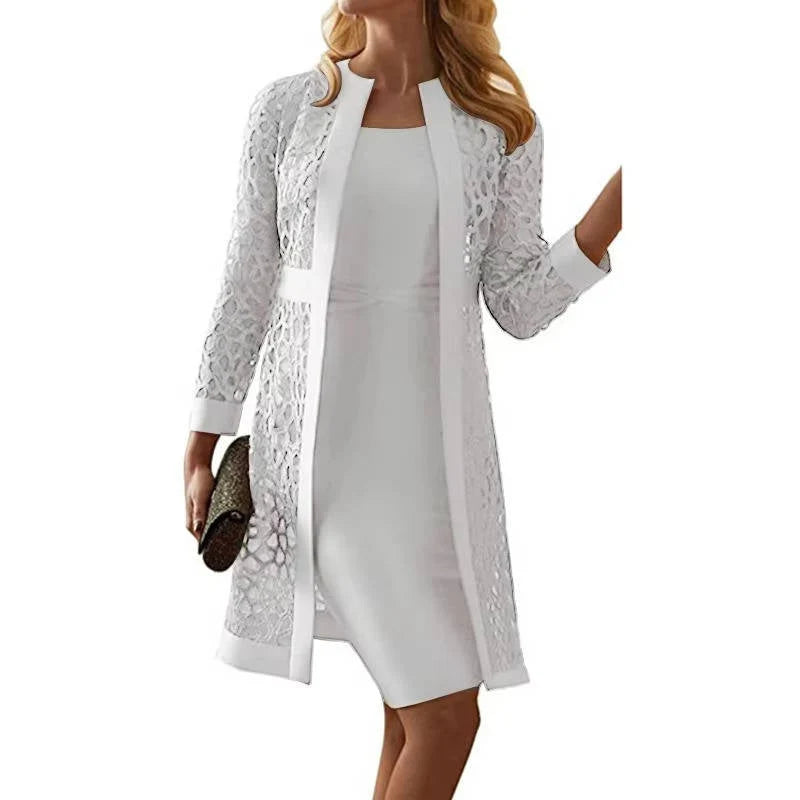 Two-Piece Dress Set Floral Lace Jacket Knee-Length Sheath