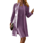 Two-Piece Dress Set Floral Lace Jacket Knee-Length Sheath
