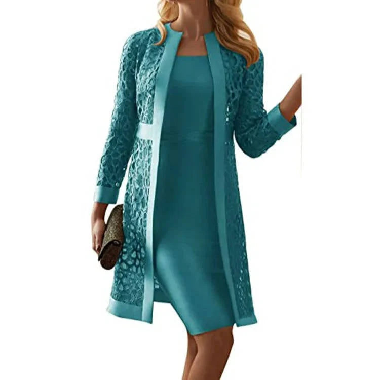 Two-Piece Dress Set Floral Lace Jacket Knee-Length Sheath