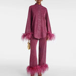 Two-Piece Outfit Glitter Finish & Feather Trim