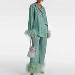 Two-Piece Outfit Glitter Finish & Feather Trim