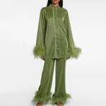 Two-Piece Outfit Glitter Finish & Feather Trim
