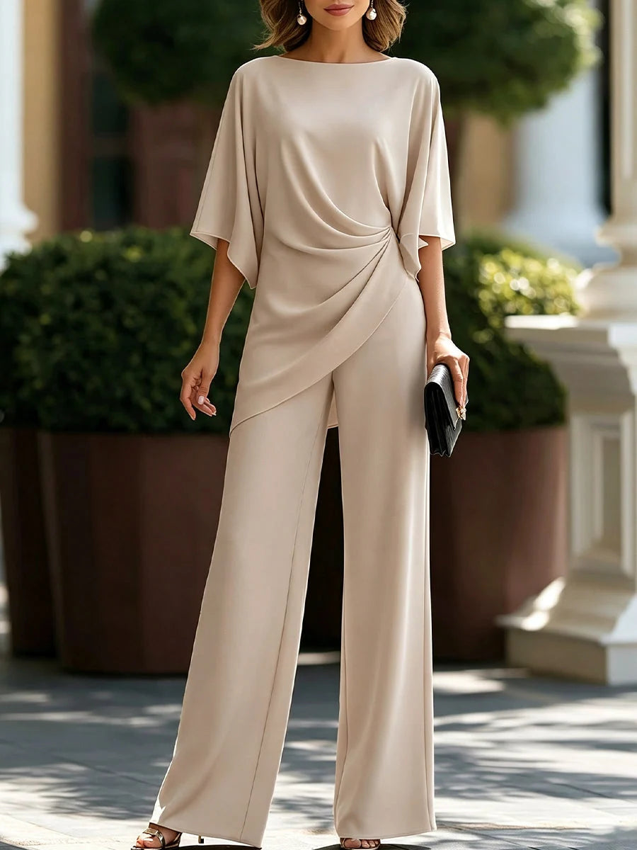 Two-Piece Set Cape Sleeve Blouse Wide-Leg Pants