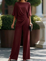 Two-Piece Set Cape Sleeve Blouse Wide-Leg Pants