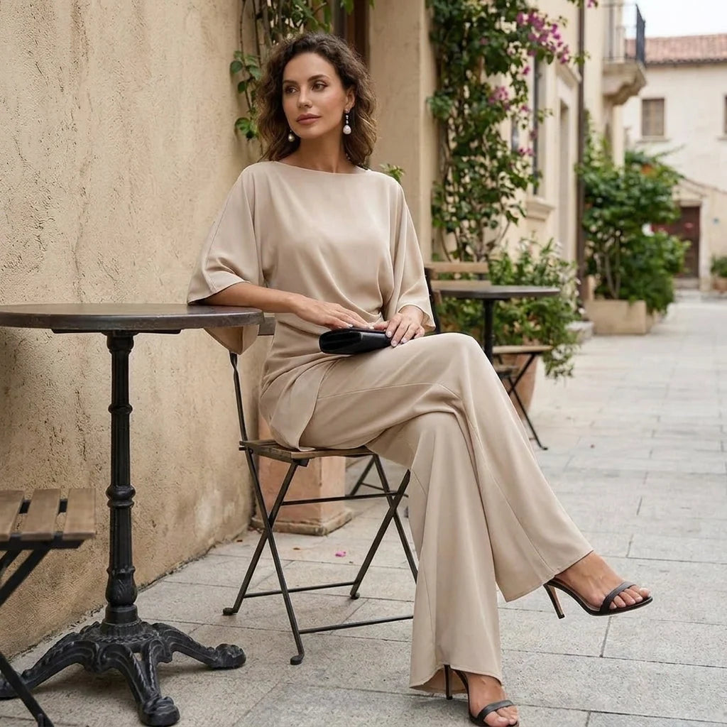 Two-Piece Set Cape Sleeve Blouse Wide-Leg Pants