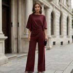Two-Piece Set Cape Sleeve Blouse Wide-Leg Pants