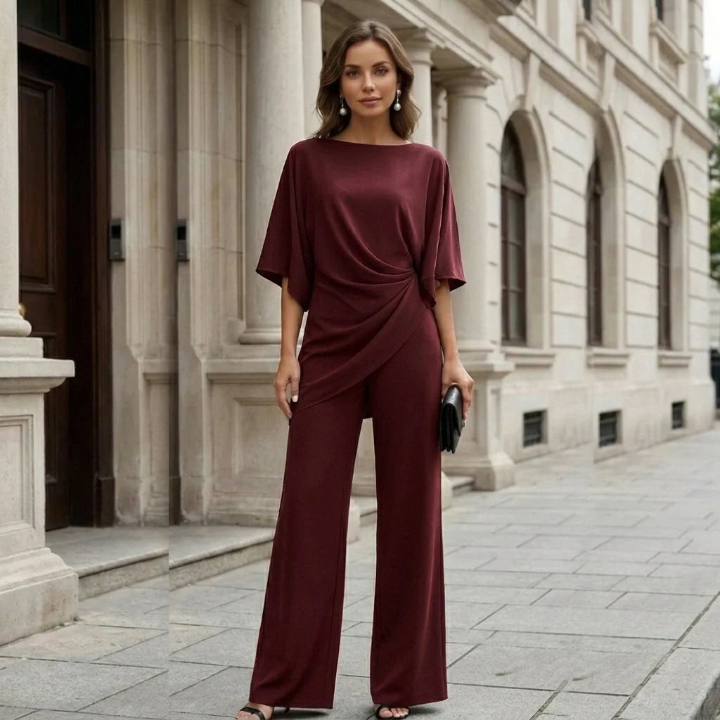 Two-Piece Set Cape Sleeve Blouse Wide-Leg Pants