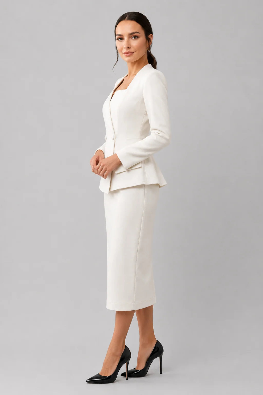 Two-Piece Skirt Set Double-Breasted Square Neck
