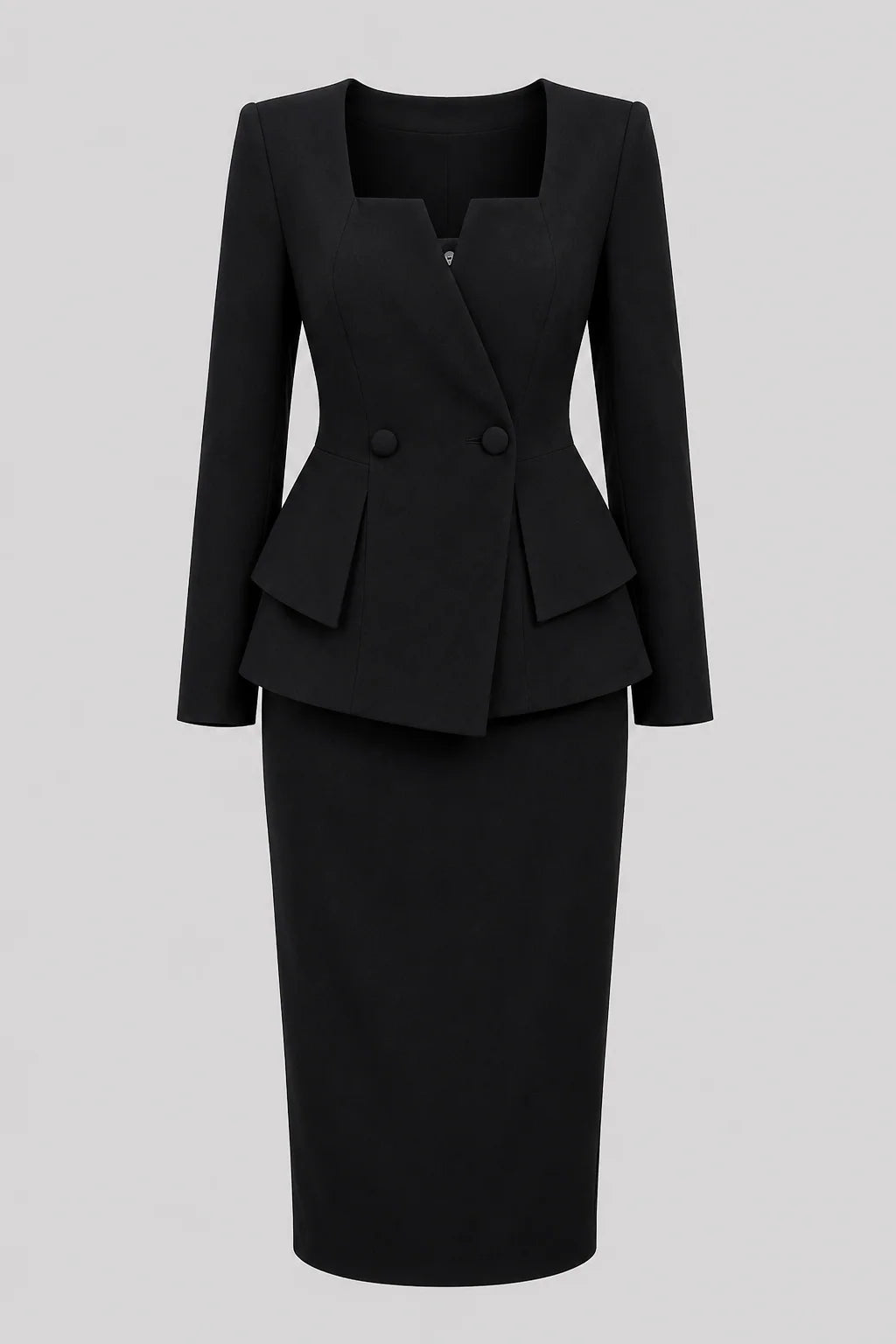 Two-Piece Skirt Set Double-Breasted Square Neck
