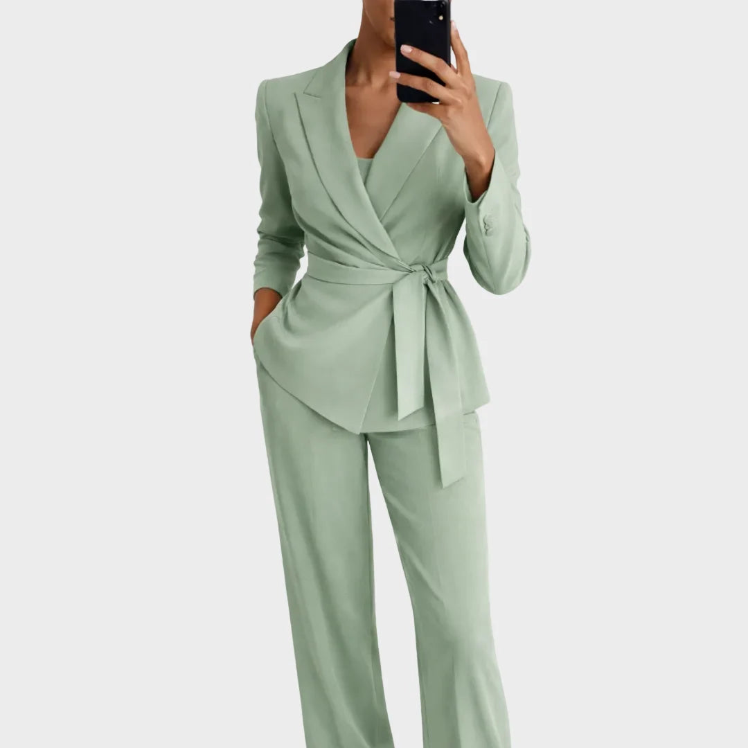 Two-Piece Suit Adjustable Tie Waist Wide-Leg Trousers