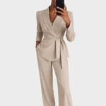 Two-Piece Suit Adjustable Tie Waist Wide-Leg Trousers