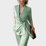 Two-Piece Suit Adjustable Tie Waist Wide-Leg Trousers