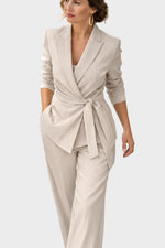 Two-Piece Suit Adjustable Tie Waist Wide-Leg Trousers