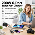 USB Charger 200W 6-Port USB-A & USB-C