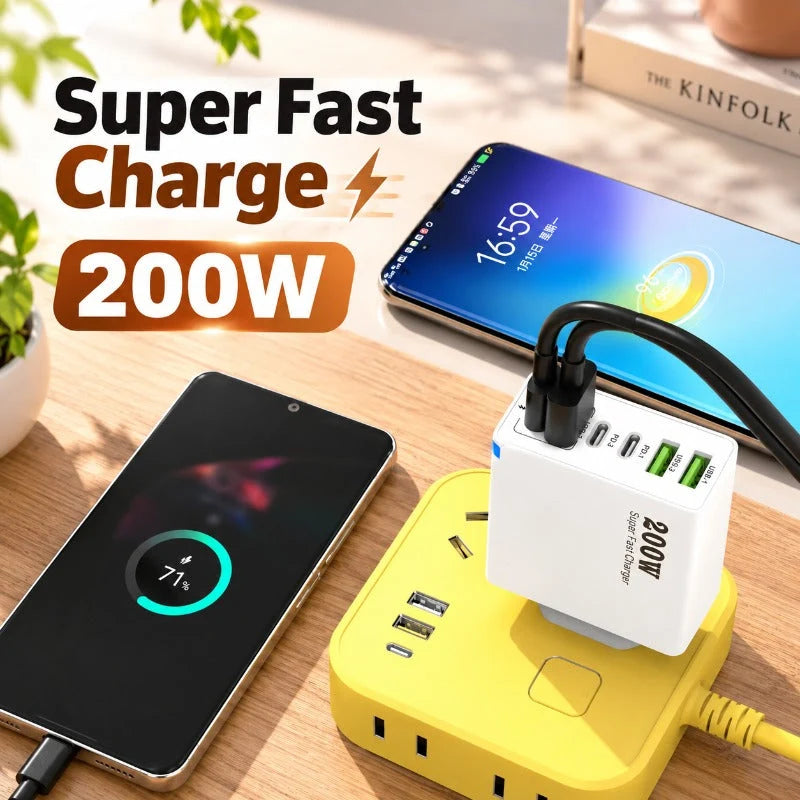 USB Charger 200W 6-Port USB-A & USB-C