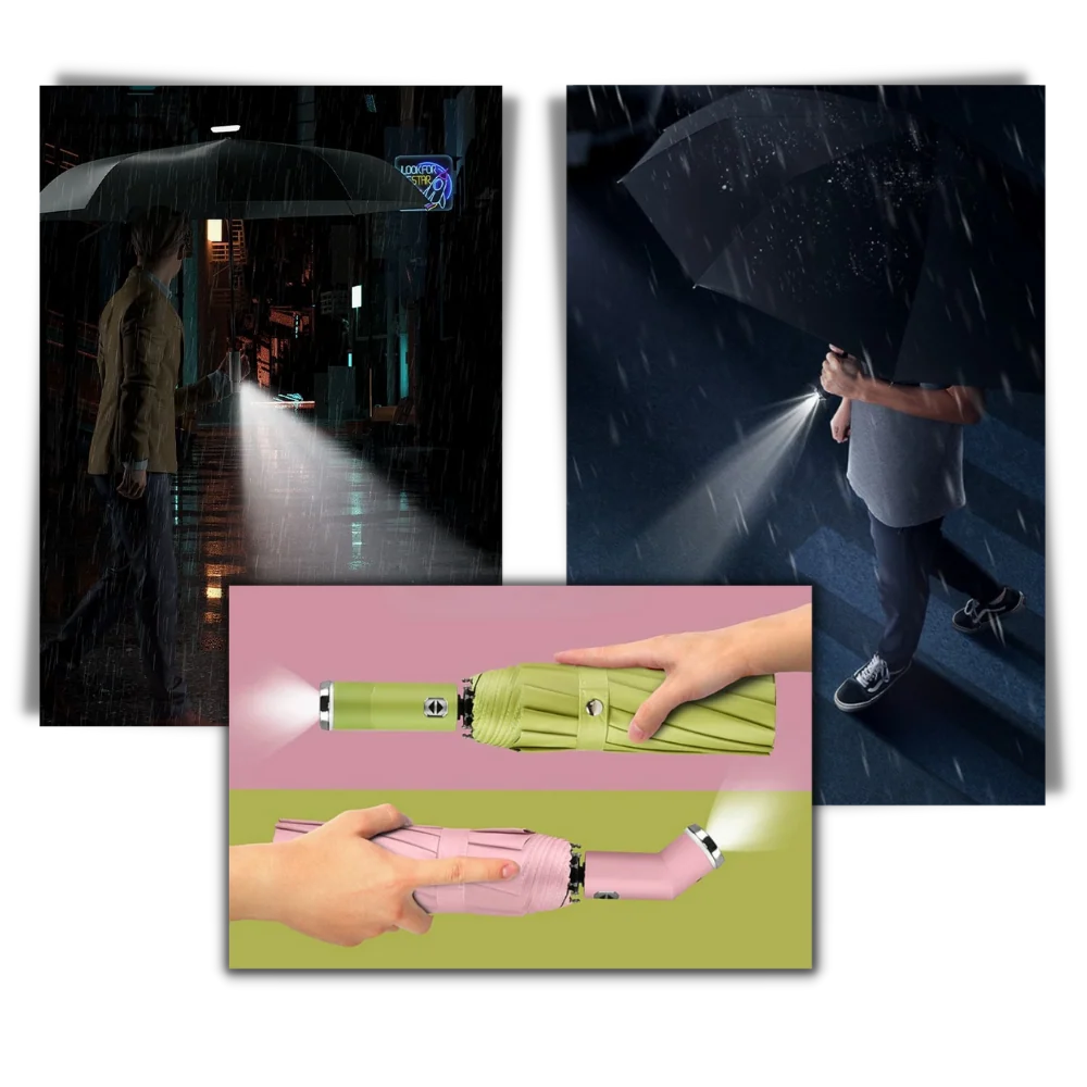 Umbrella 10-Rib Windproof Extra-Large Canopy & LED Light