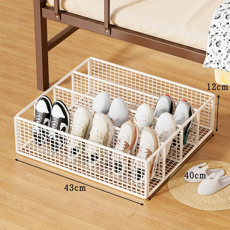 Under-Bed Shoe Storage Drawer Metal Mesh Removable Dividers