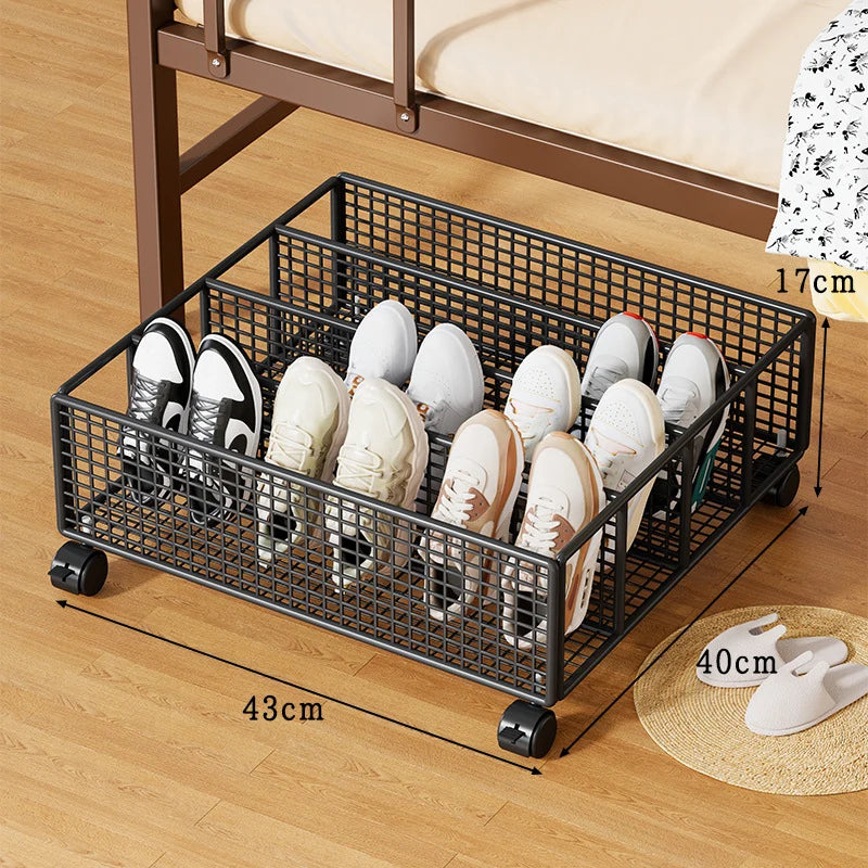 Under-Bed Shoe Storage Drawer Metal Mesh Removable Dividers