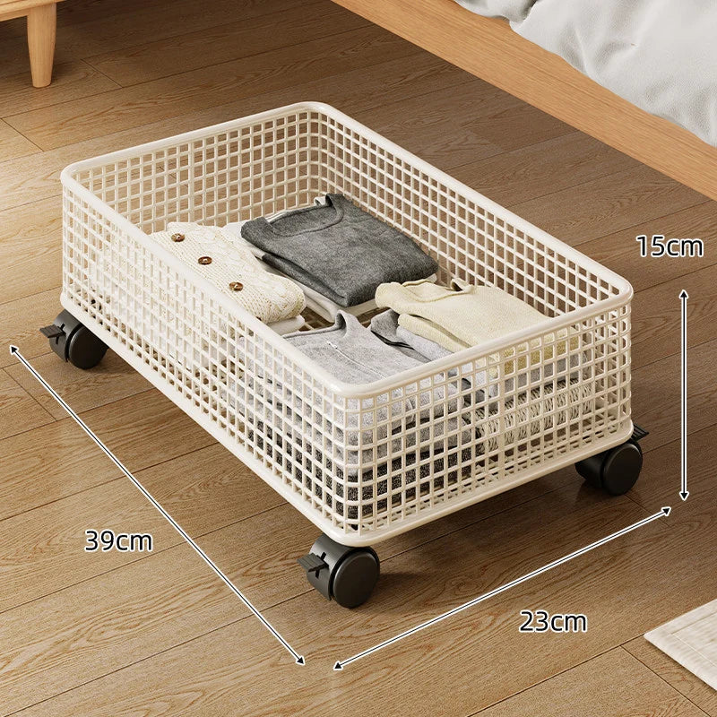 Under-Bed Storage Basket Low-Profile Metal Mesh Stackable