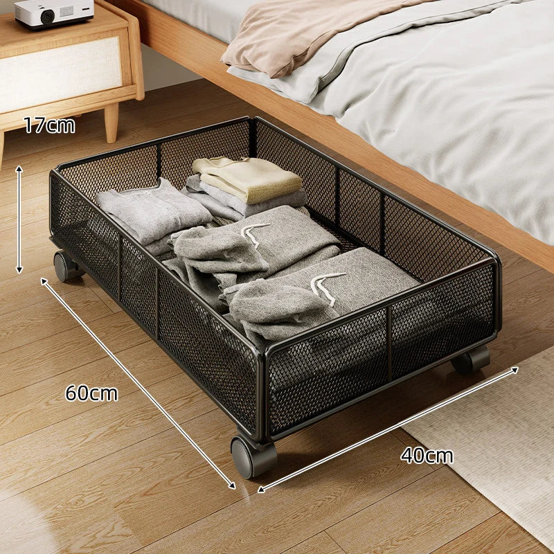 Under-Bed Storage Basket Metal Wire Breathable Open-Grid