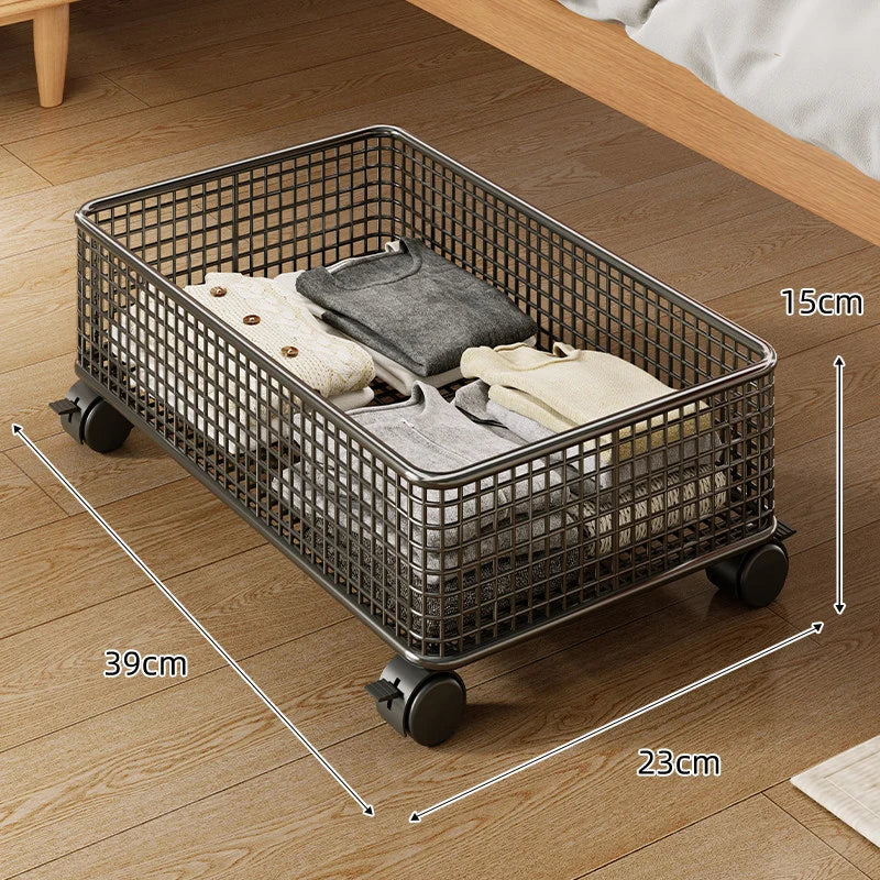 Under-Bed Storage Basket Metal Wire Low-Profile