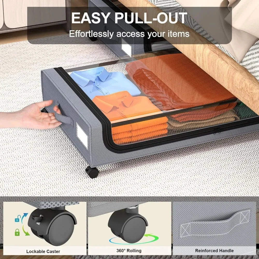 Under-Bed Storage Box Stackable Rolling 48L