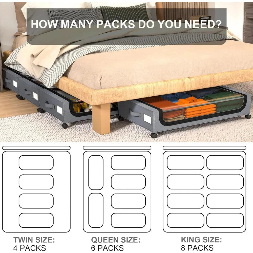 Under-Bed Storage Box Stackable Rolling 48L