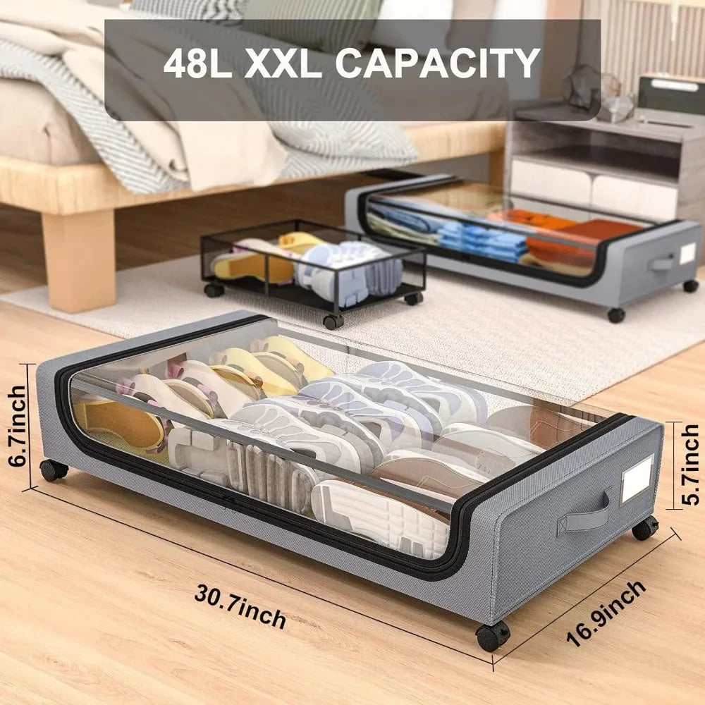 Under-Bed Storage Box Stackable Rolling 48L