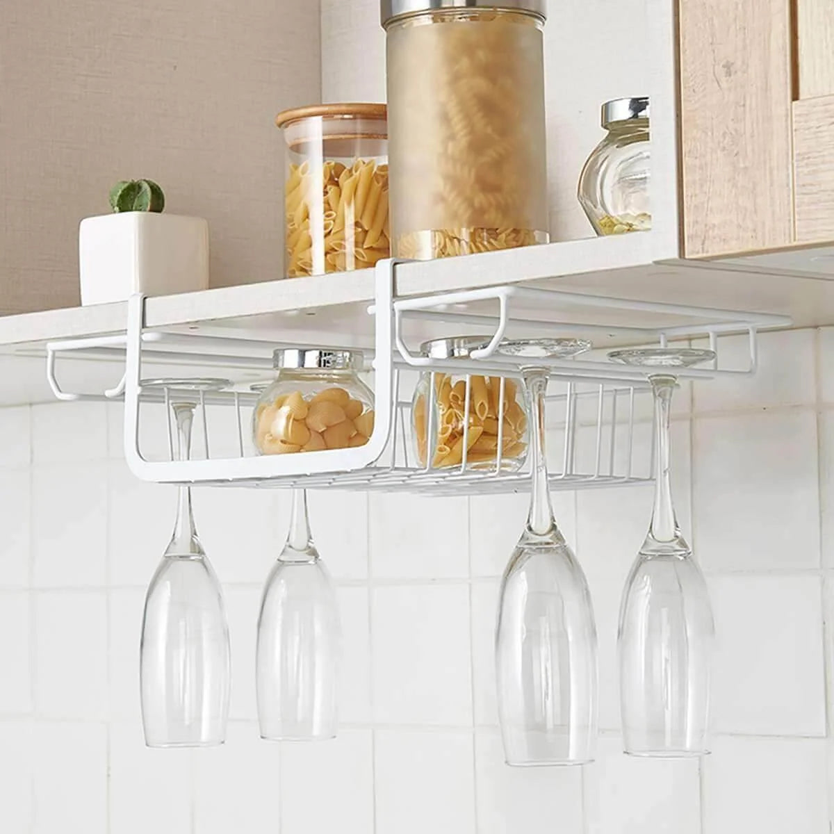 Under-Cabinet Stemware Rack Iron No-Drill Space-Saving