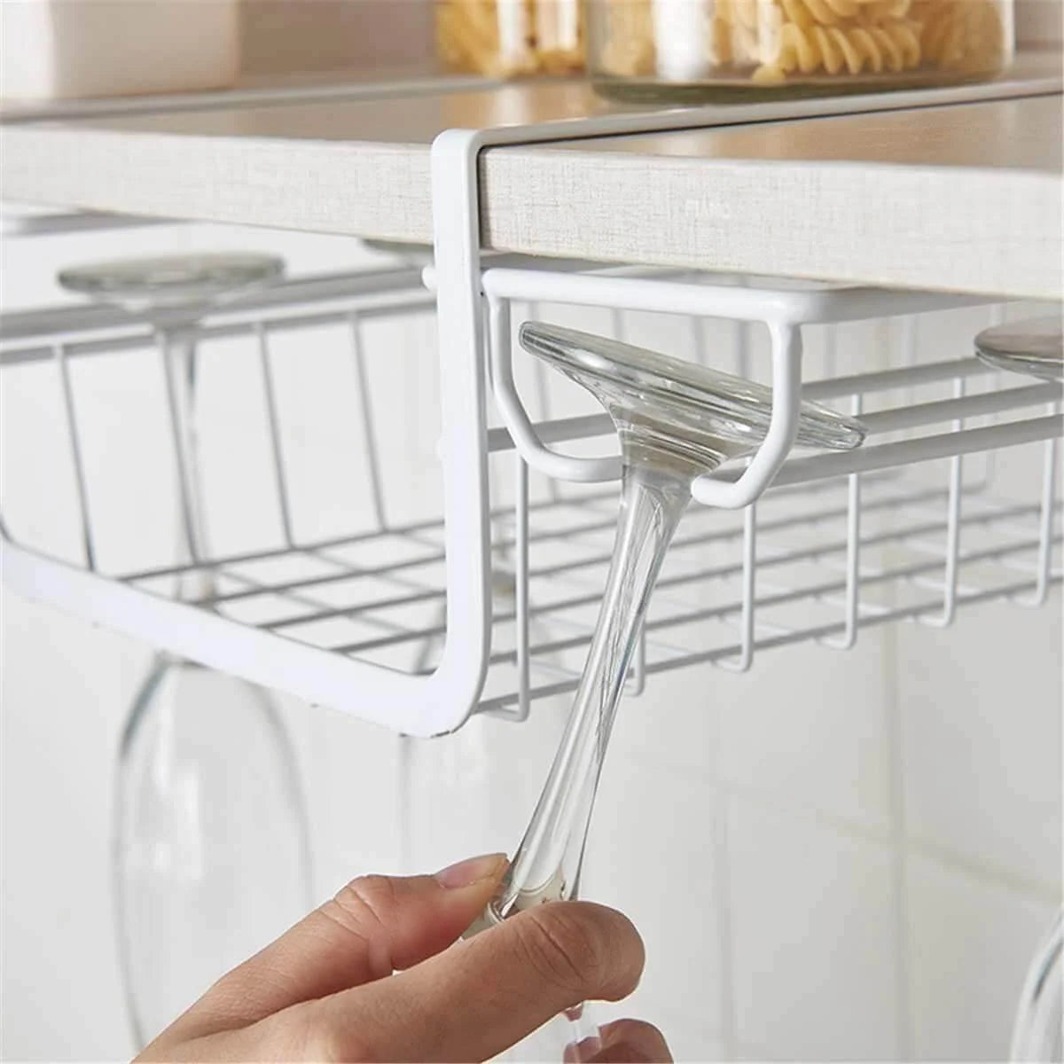 Under-Cabinet Stemware Rack Iron No-Drill Space-Saving