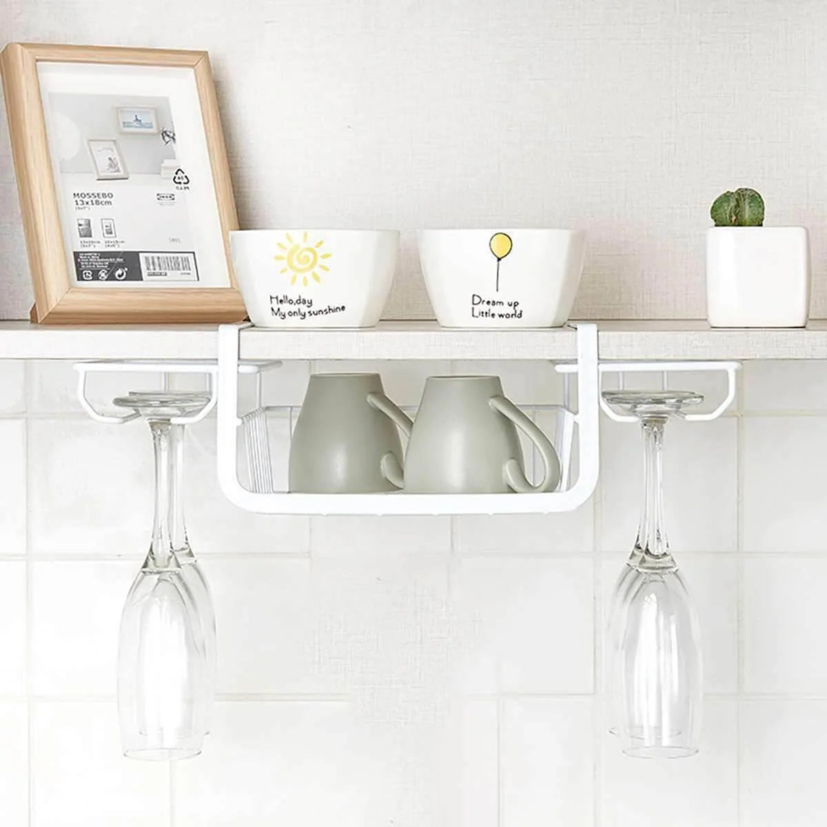Under-Cabinet Stemware Rack Iron No-Drill Space-Saving