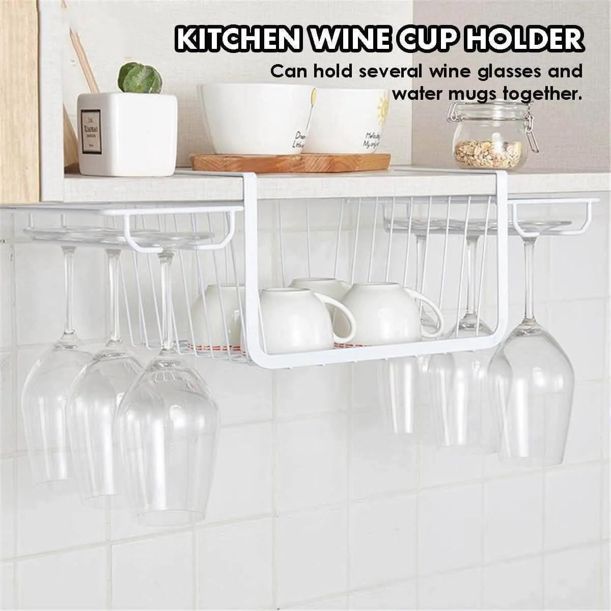 Under-Cabinet Stemware Rack Iron No-Drill Space-Saving