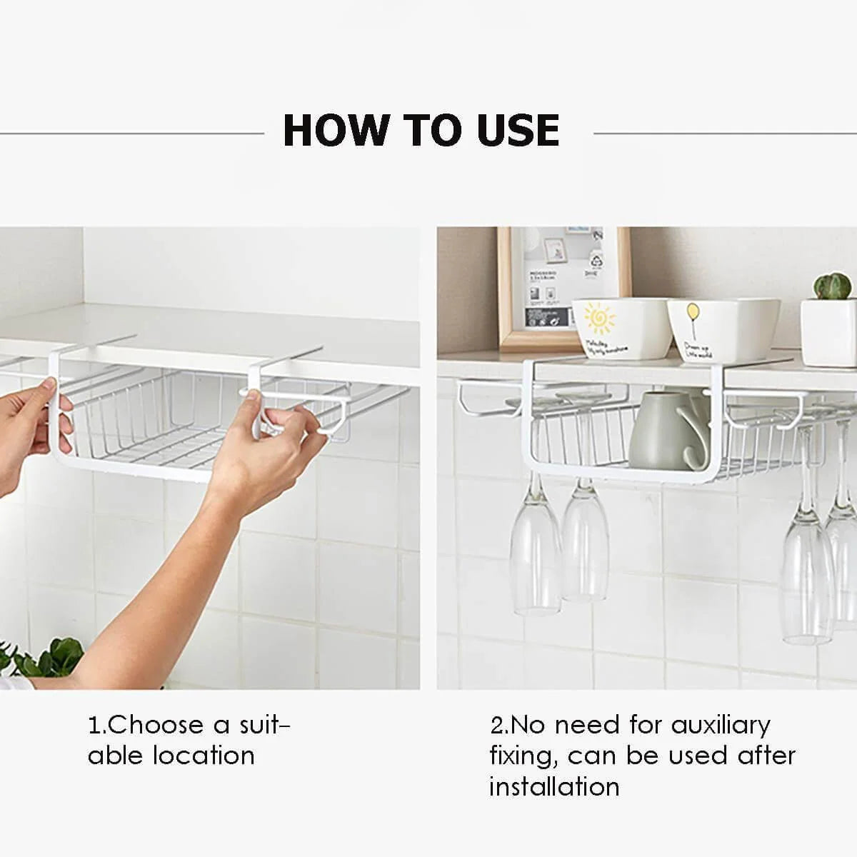 Under-Cabinet Stemware Rack Iron No-Drill Space-Saving