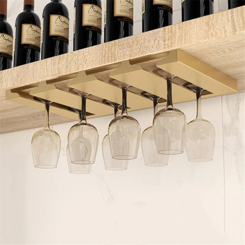 Under Cabinet Wine Glass Rack Space-Saving Metal
