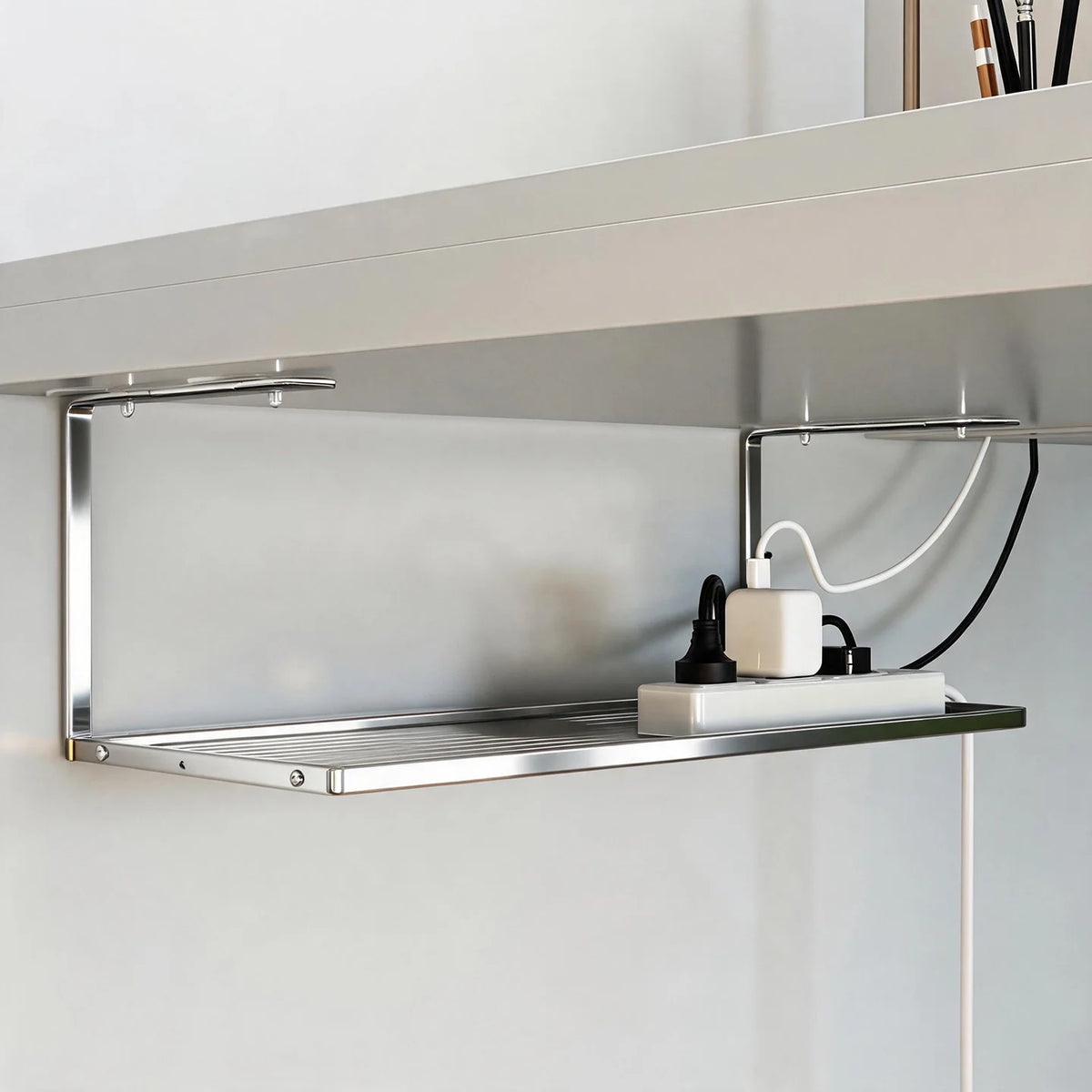 Under-Desk Cable Management Tray Adjustable Clamp-On Tool-Free