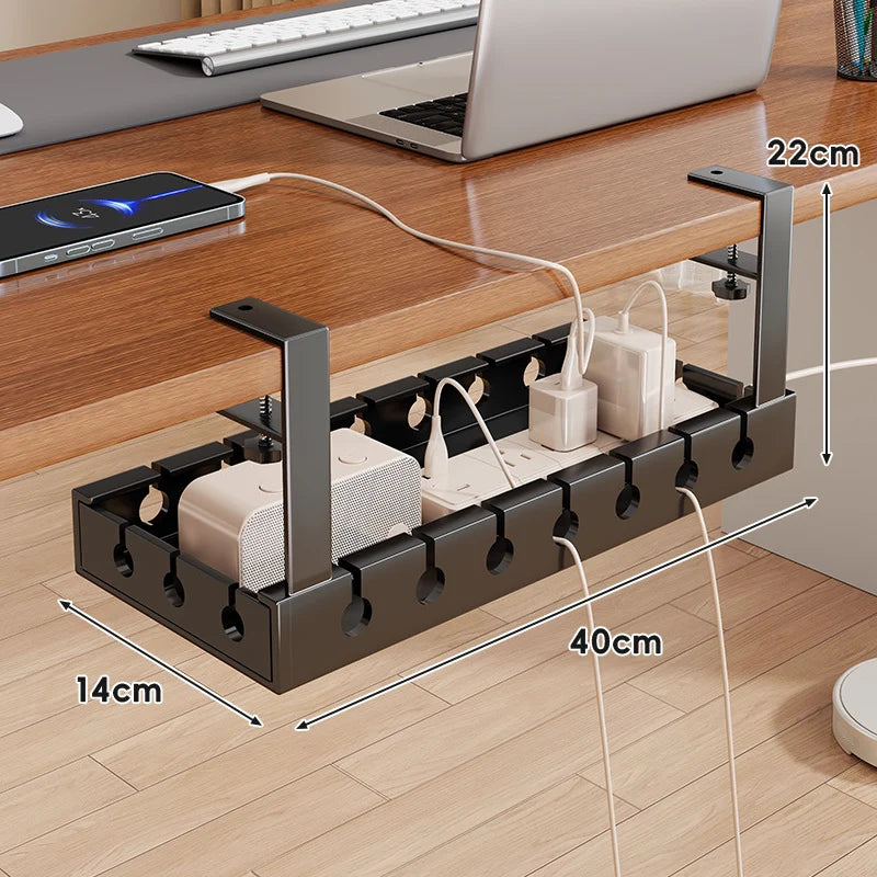 Under-Desk Cable Management Tray Adjustable Clamp-On Tool-Free