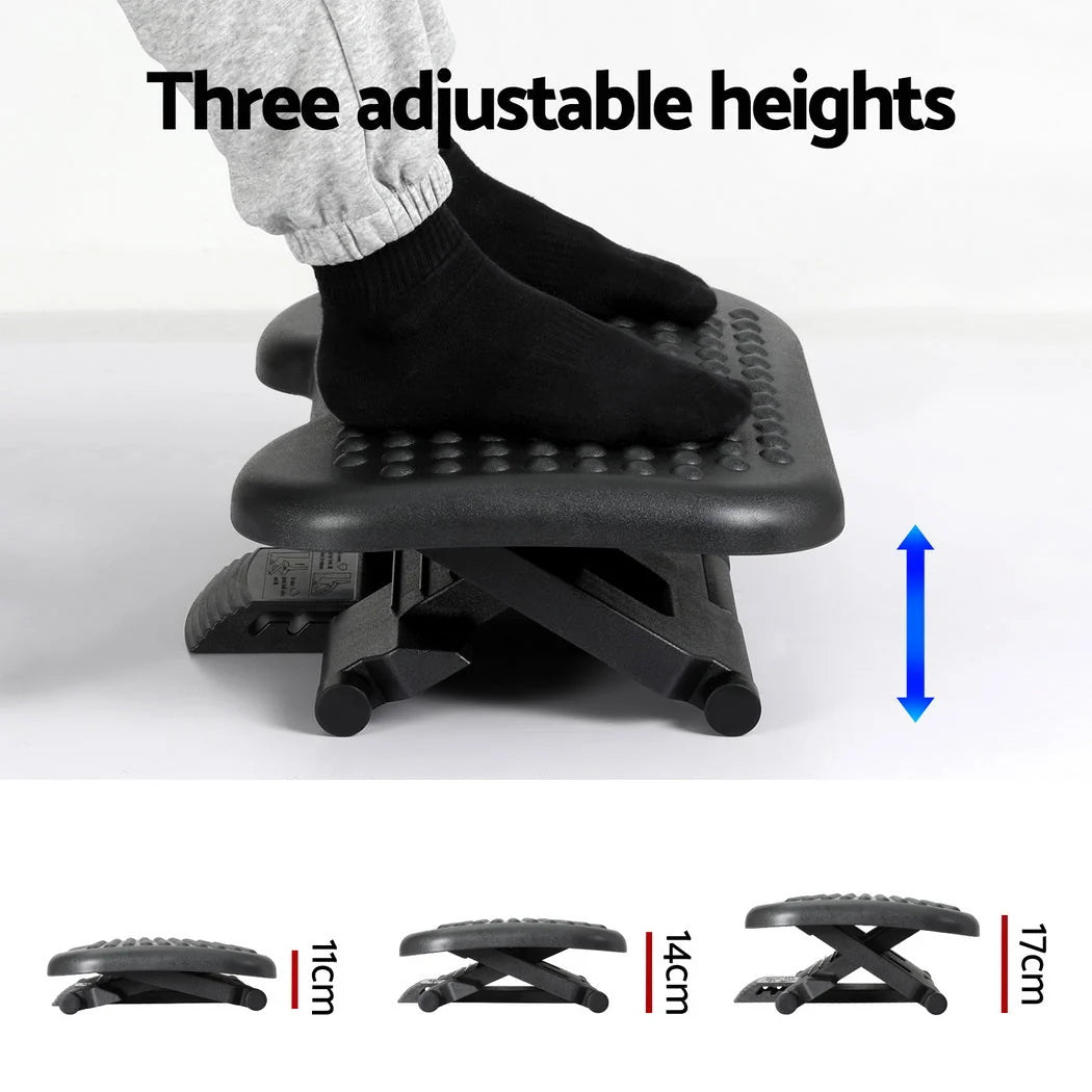 Under-Desk Foot Rest Adjustable Tilt Acupressure Surface & Non-Slip Base