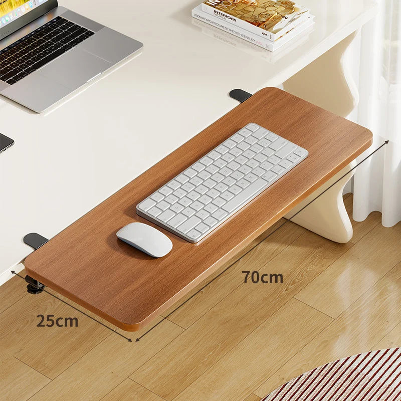 Under-Desk Keyboard Tray Bamboo Clamp-On Pull-Out