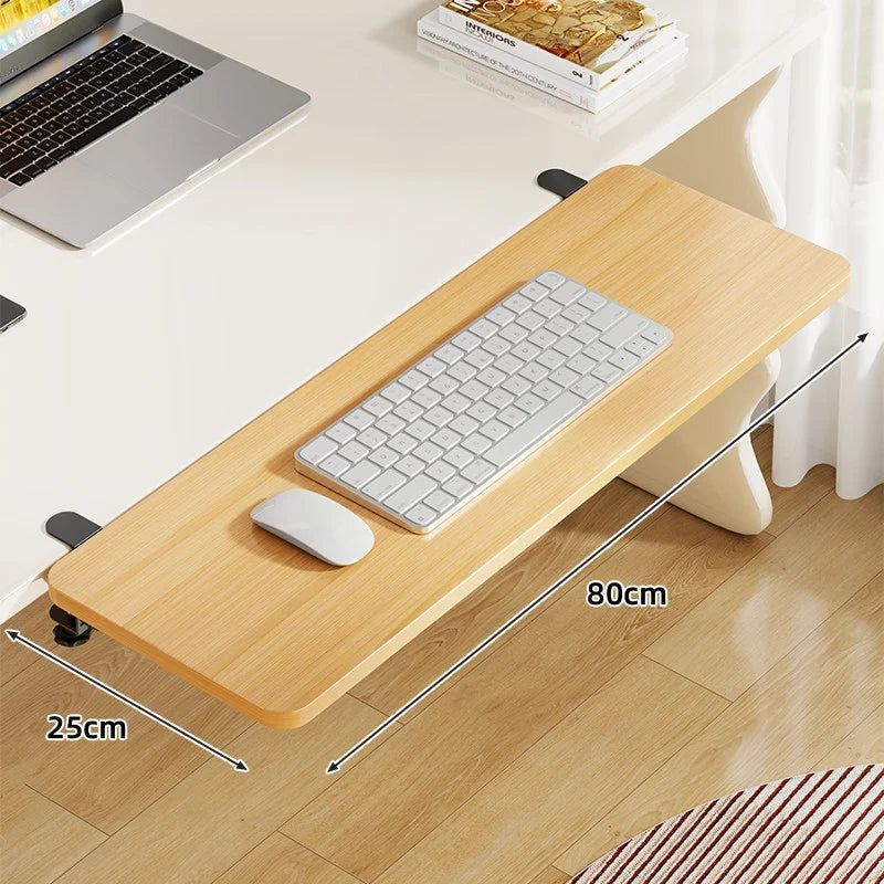 Under-Desk Keyboard Tray Bamboo Clamp-On Pull-Out