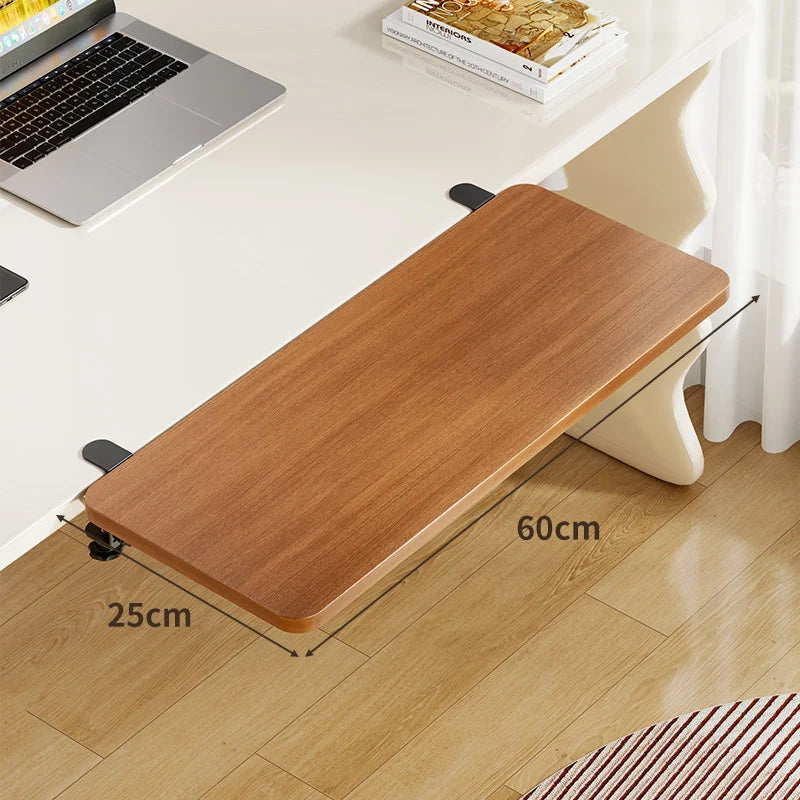 Under-Desk Keyboard Tray Bamboo Clamp-On Pull-Out