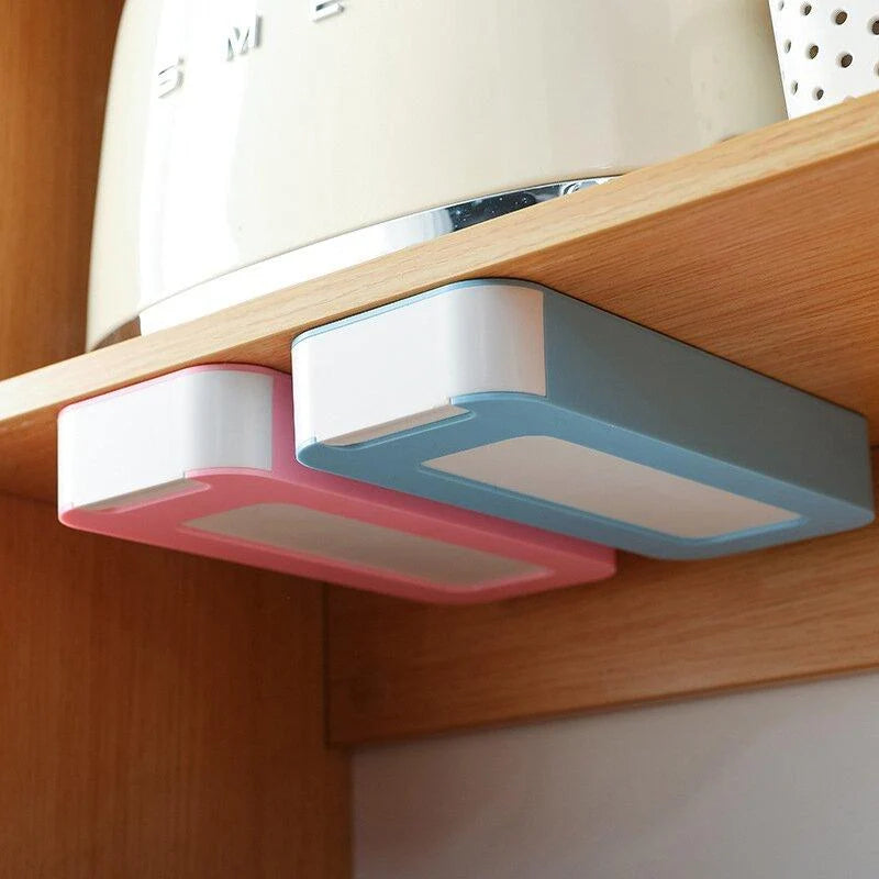 Under-Desk Storage Box Adhesive-Mount Reusable Mark-Free Adhesive