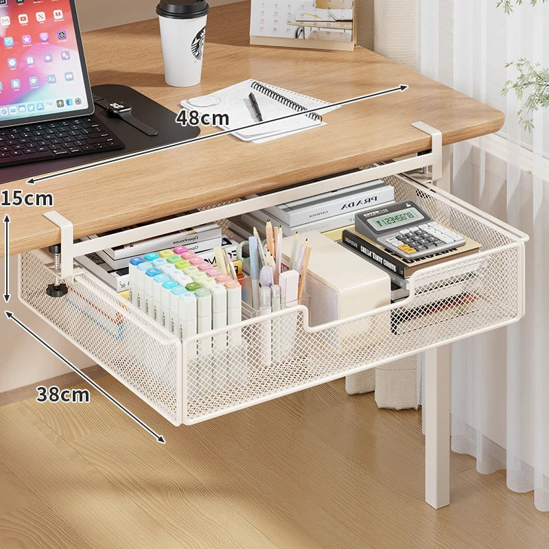 Under-Desk Storage Drawer Clamp-On Sliding Ventilated Mesh