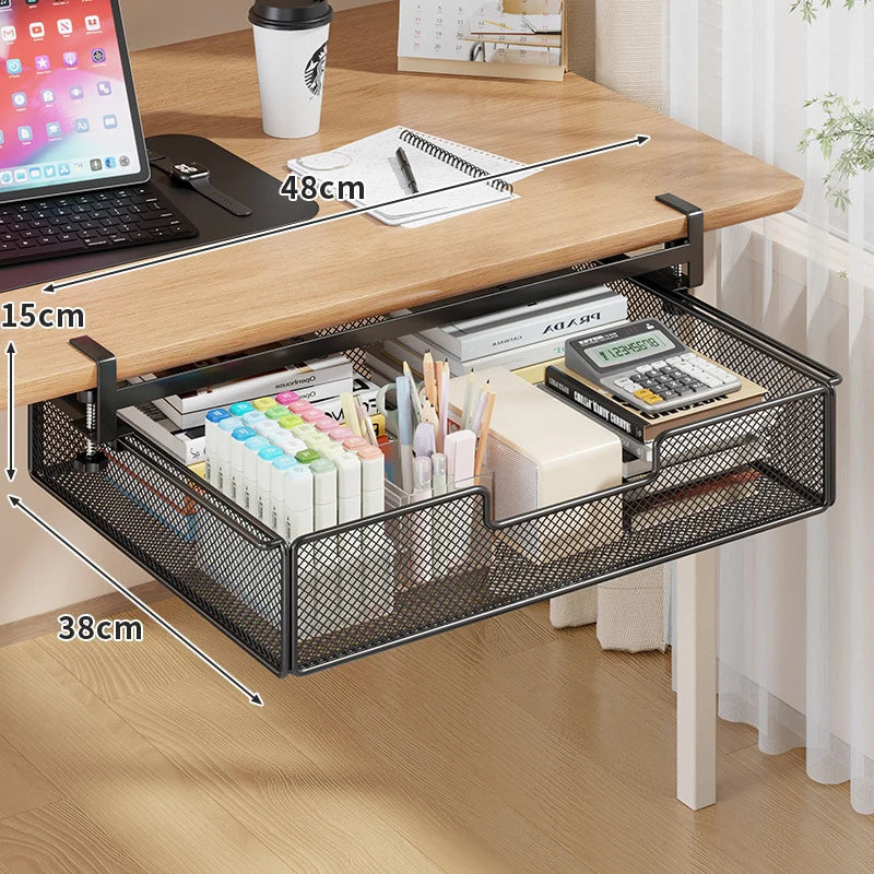 Under-Desk Storage Drawer Clamp-On Sliding Ventilated Mesh