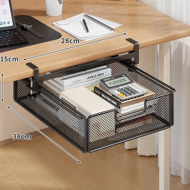 Under-Desk Storage Drawer Clamp-On Sliding Ventilated Mesh